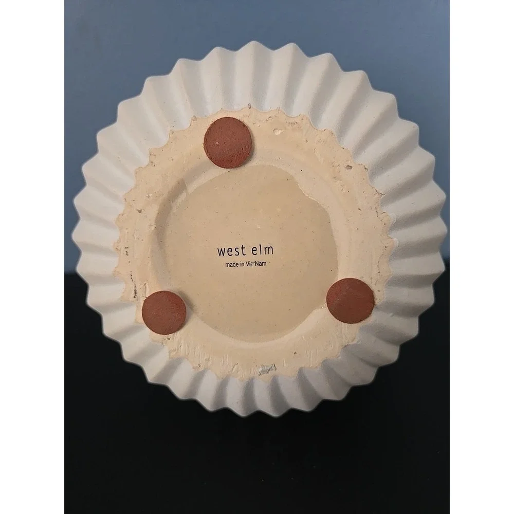 West Elm Planter Vase Textured Fluted Round Stoneware White Glaze Retired 5.5